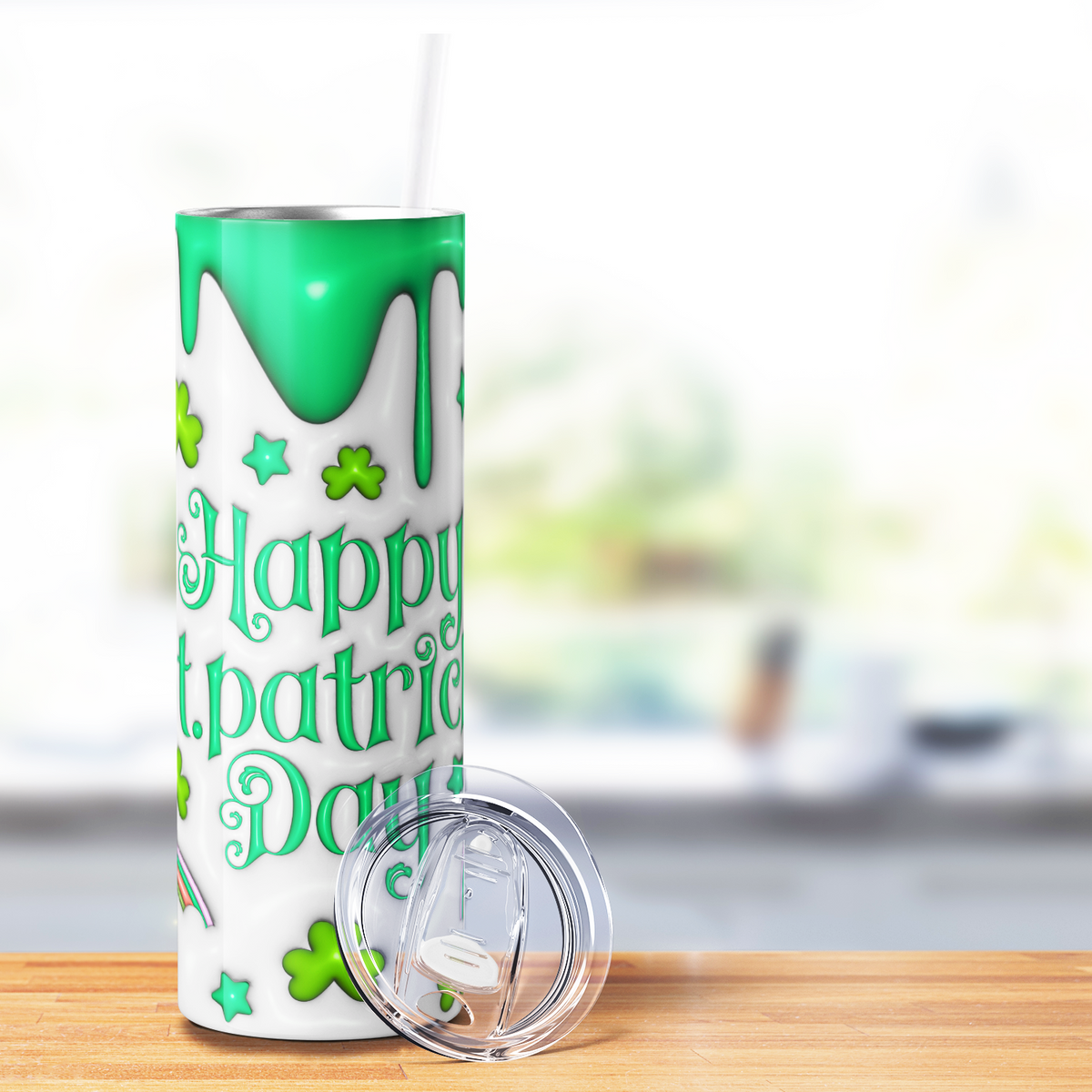 Happy St. Patrick's Day Bright Green Inflated Balloon 20oz Skinny Tumbler
