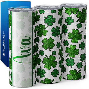 Personalized Glitter Shamrocks 20oz Skinny Tumbler