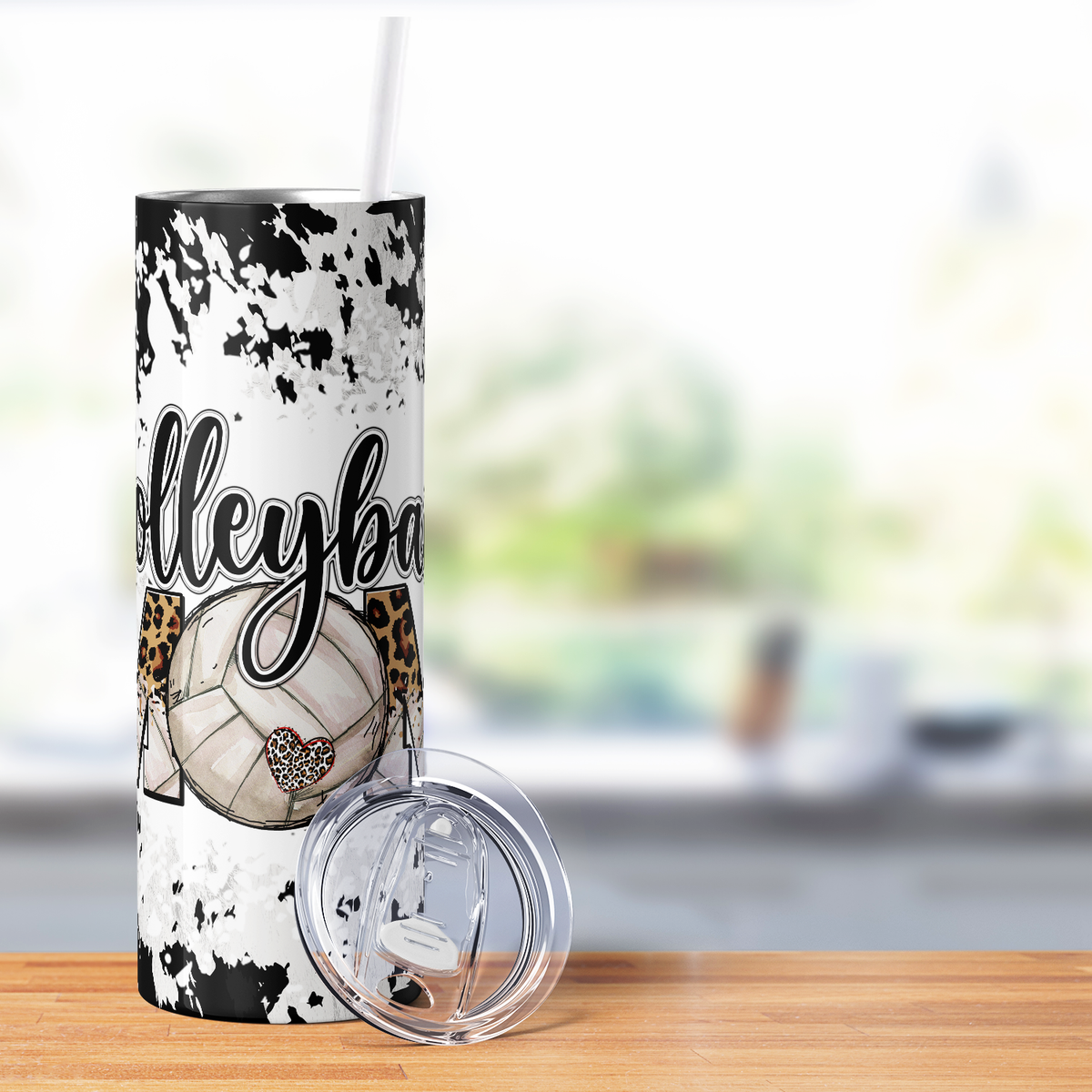 Volleyball Mom on Cowhide Print 20oz Skinny Tumbler