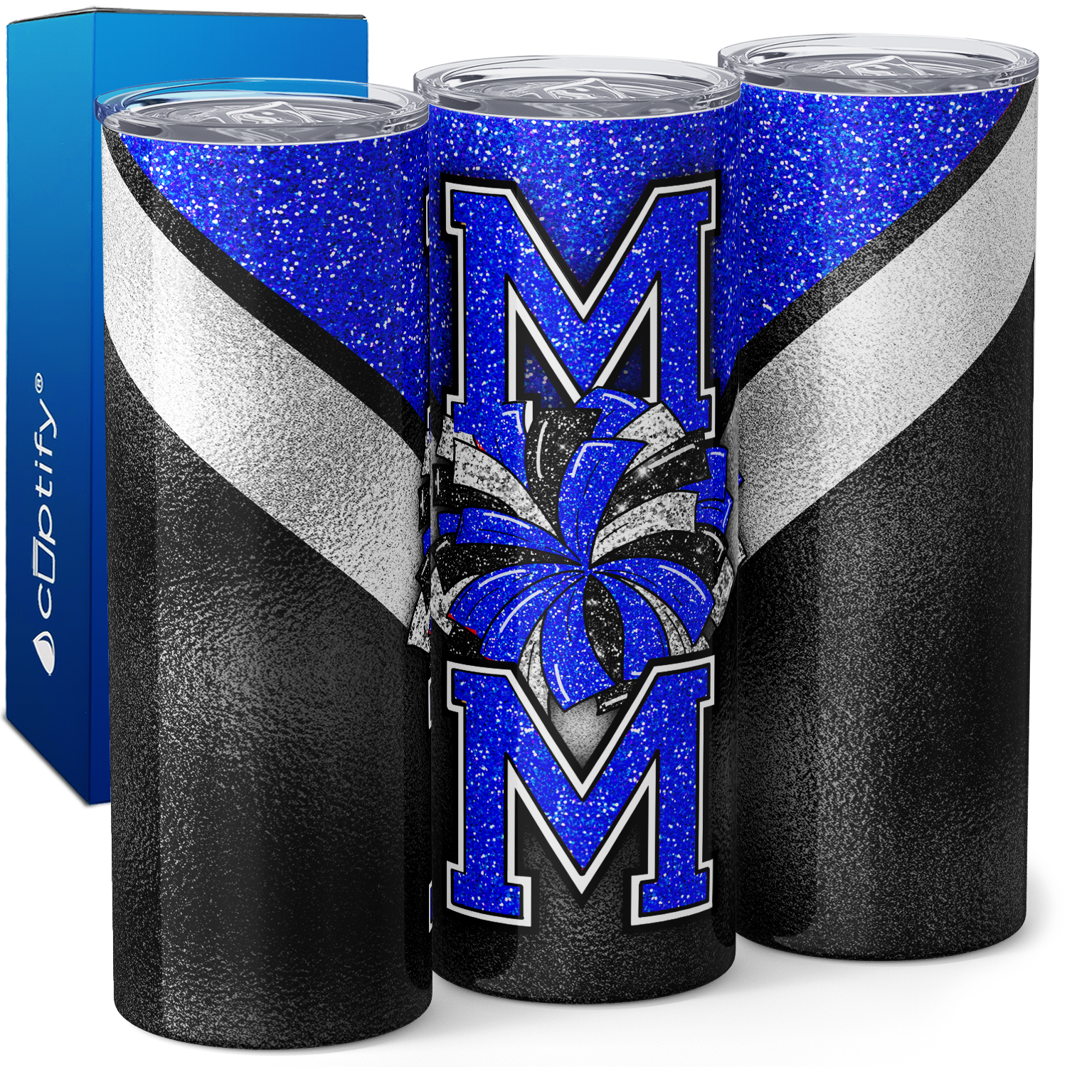 Cheer Mom Letter in Glitter 20oz Skinny Tumbler