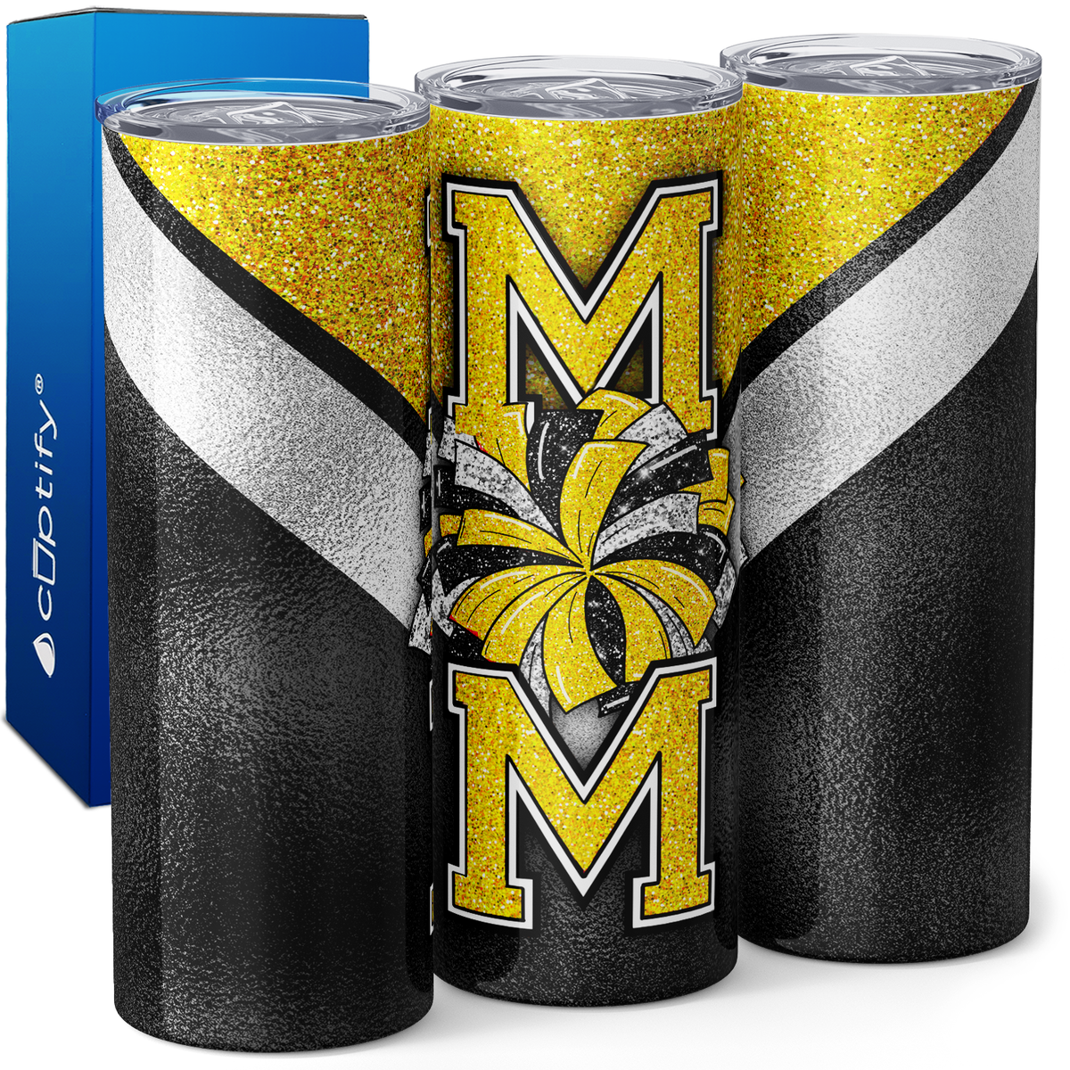 Cheer Mom Letter in Glitter 20oz Skinny Tumbler
