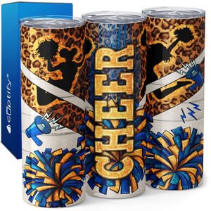 Cheer Blue and Gold Leopard Print 20oz Skinny Tumbler