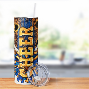 Cheer Blue and Gold Leopard Print 20oz Skinny Tumbler