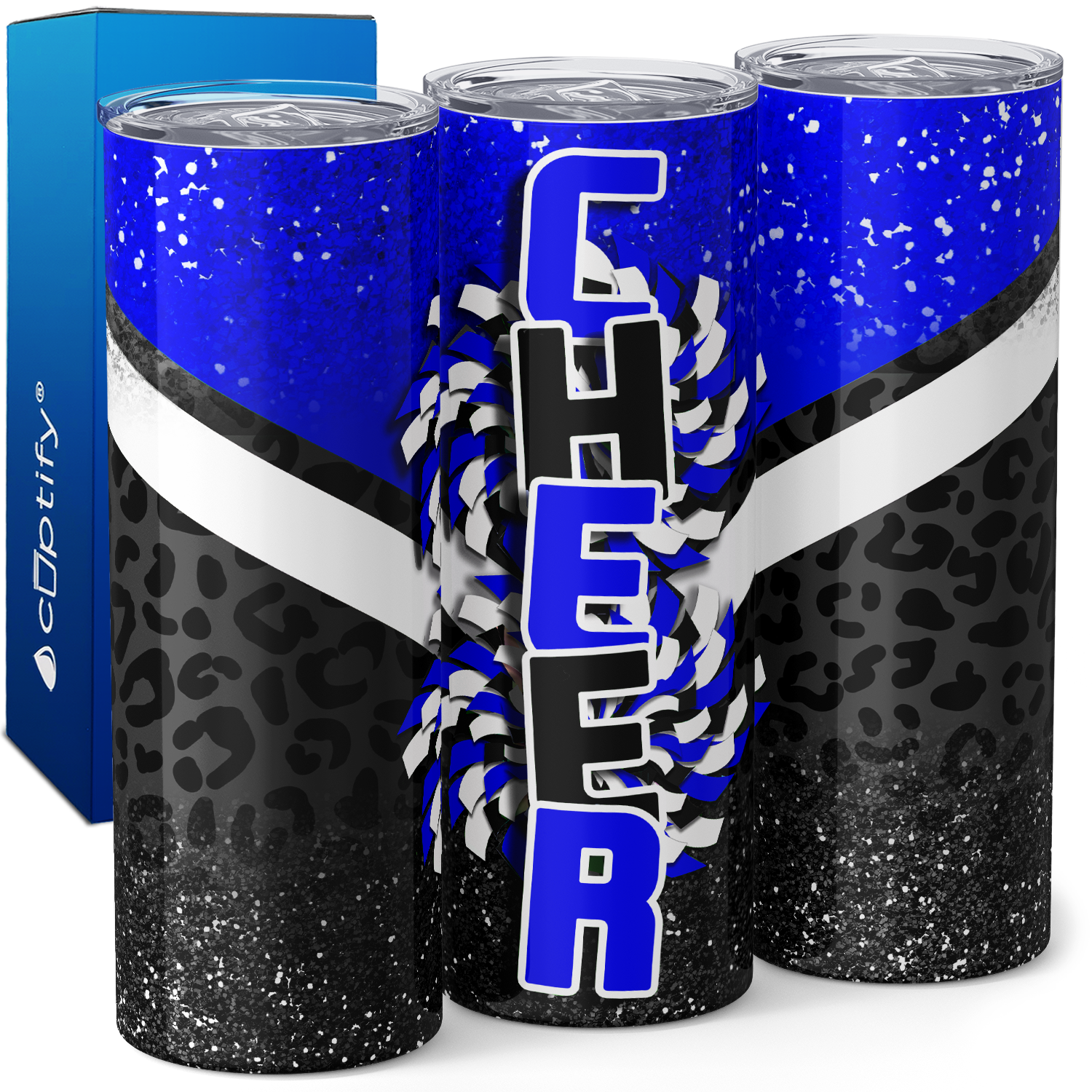 Cheer Glitter Leopard Print 20oz Skinny Tumbler