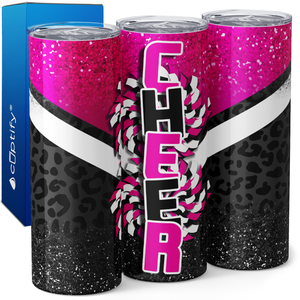 Cheer Glitter Leopard Print 20oz Skinny Tumbler