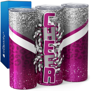 Cheer Glitter Leopard Print 20oz Skinny Tumbler