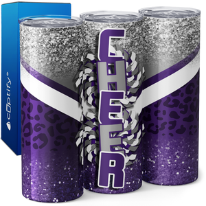 Cheer Glitter Leopard Print 20oz Skinny Tumbler