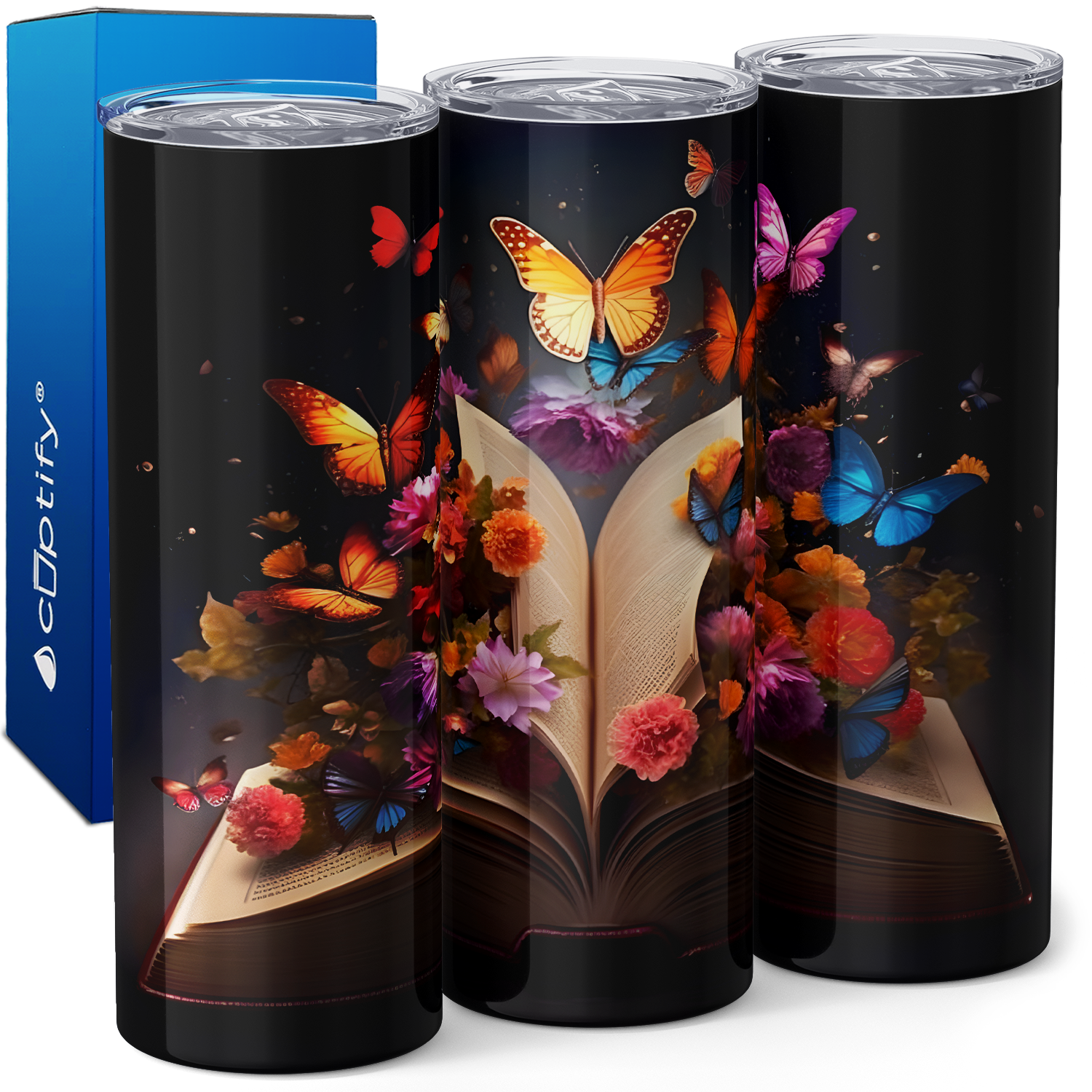 Book with Butterfly and Flowers 20oz Skinny Tumbler
