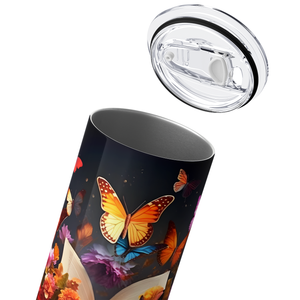 Book with Butterfly and Flowers 20oz Skinny Tumbler