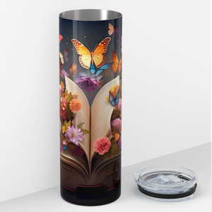 Book with Butterfly and Flowers 20oz Skinny Tumbler