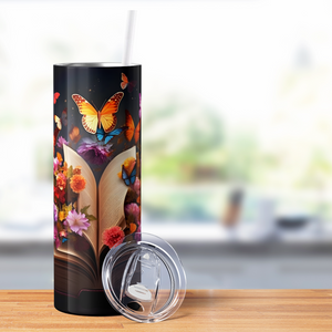 Book with Butterfly and Flowers 20oz Skinny Tumbler