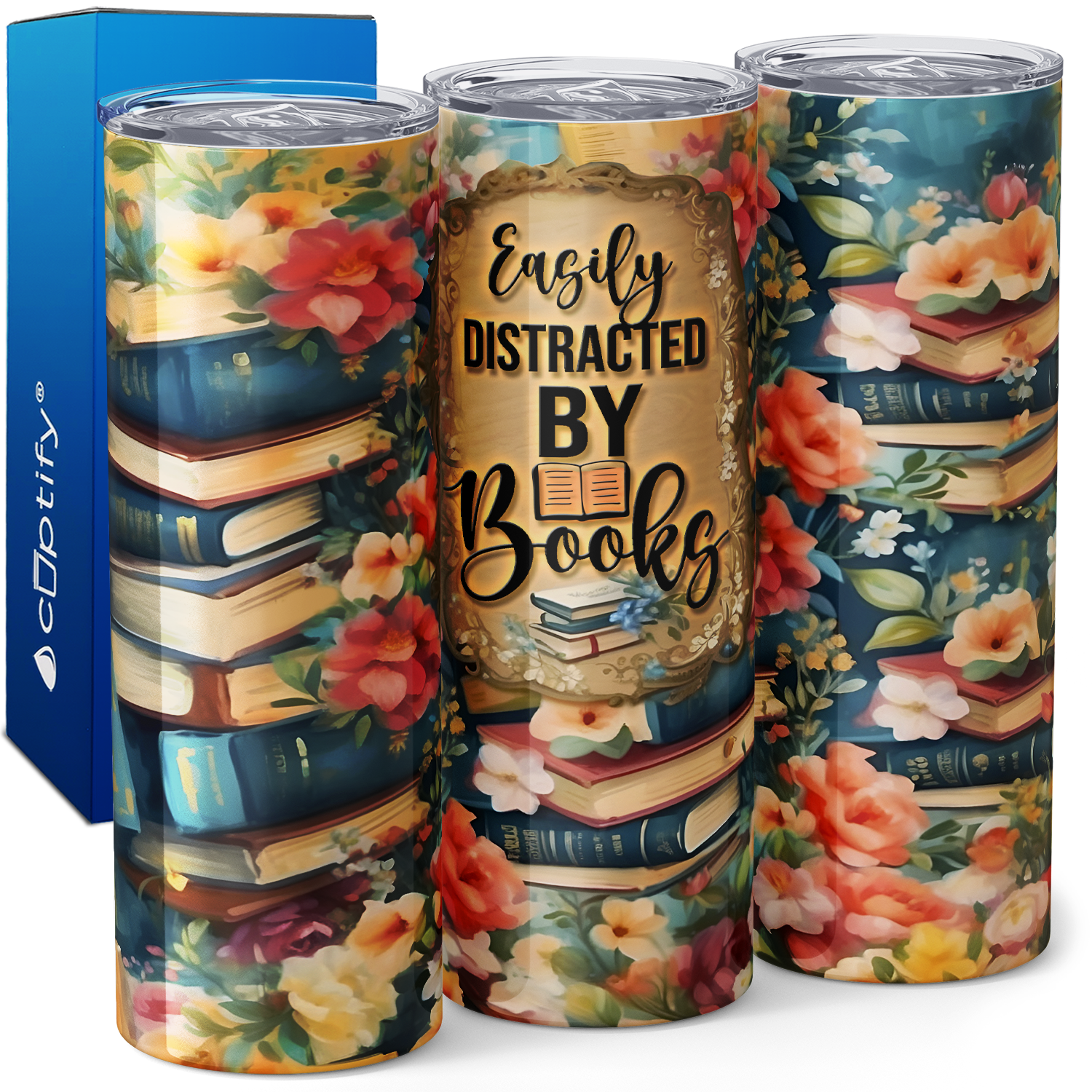 Easily Distracted by Books 20oz Skinny Tumbler