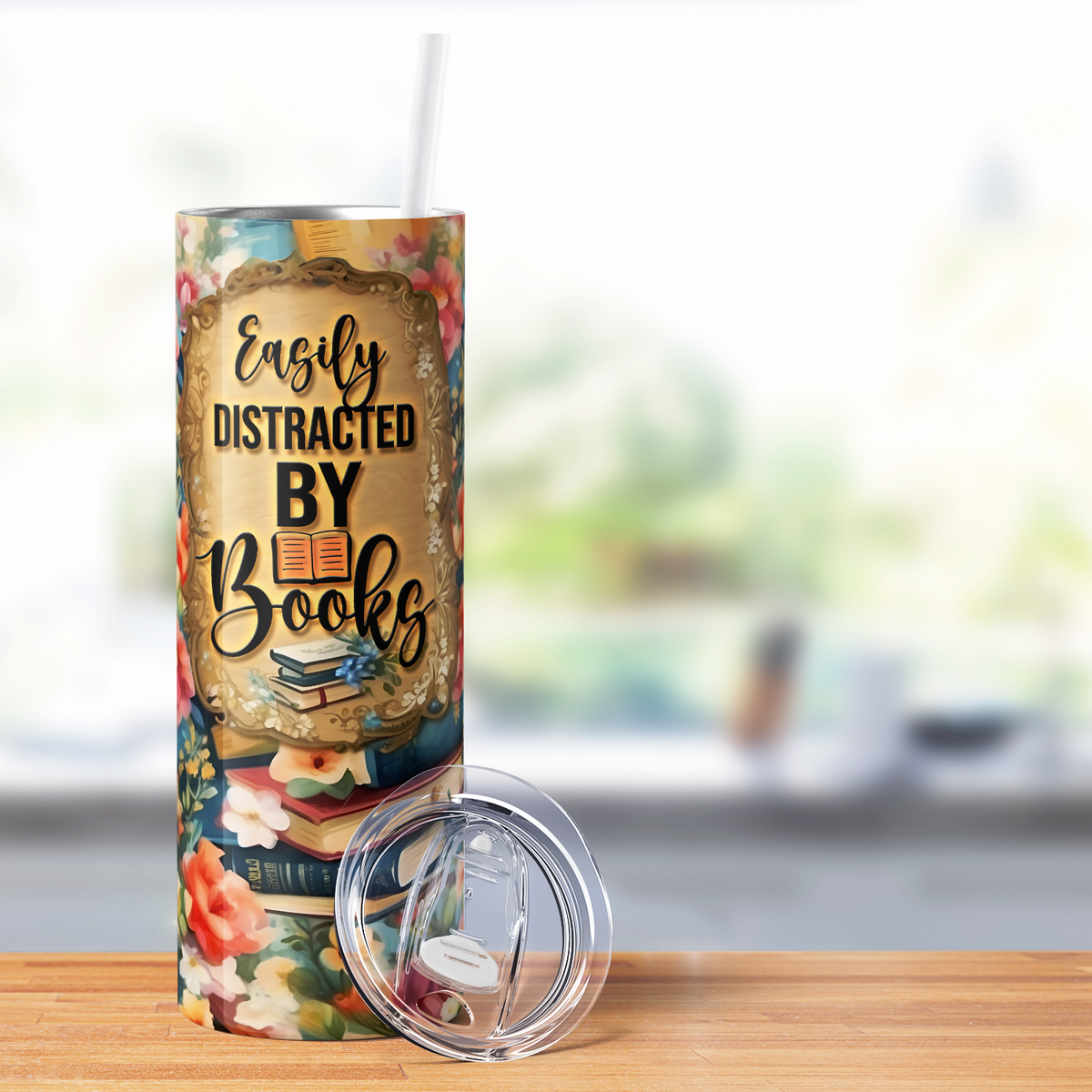 Easily Distracted by Books 20oz Skinny Tumbler