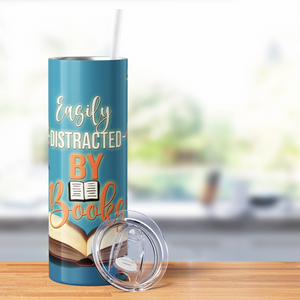 Easily Distracted by Books with Flowers 20oz Skinny Tumbler