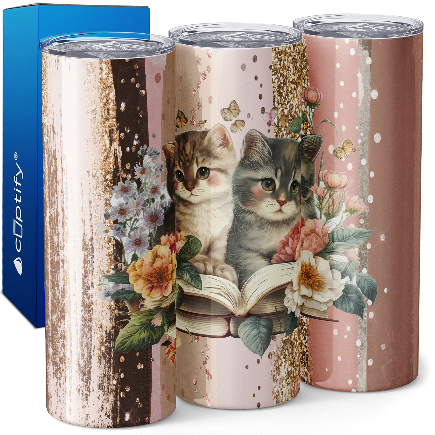 Cute Cats with Book 20oz Skinny Tumbler