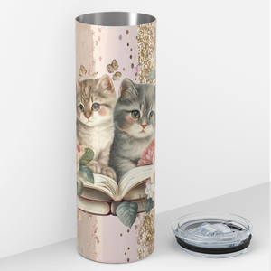 Cute Cats with Book 20oz Skinny Tumbler