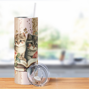 Cute Cats with Book 20oz Skinny Tumbler