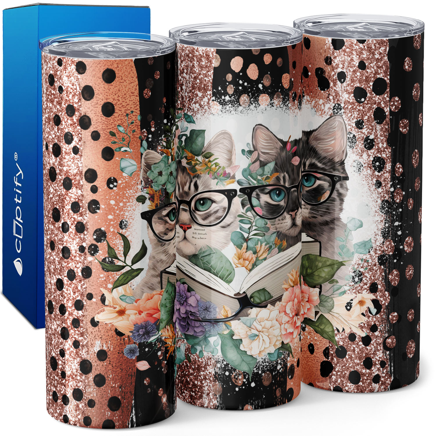 Book Cats with Glasses 20oz Skinny Tumbler