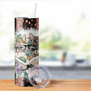 Book Cats with Glasses 20oz Skinny Tumbler