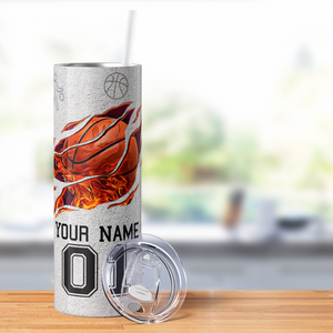 Personalized Basketball with Number 20oz Skinny Tumbler