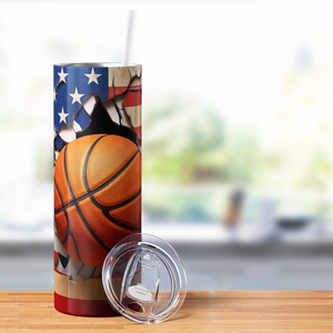 Basketball American Flag 20oz Skinny Tumbler