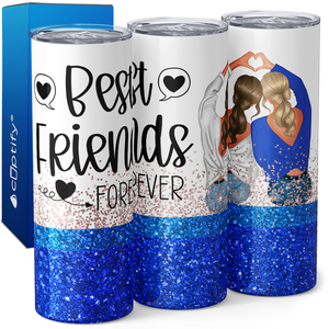 Best Friends Forever on Blue Glitter 20oz Skinny Tumbler