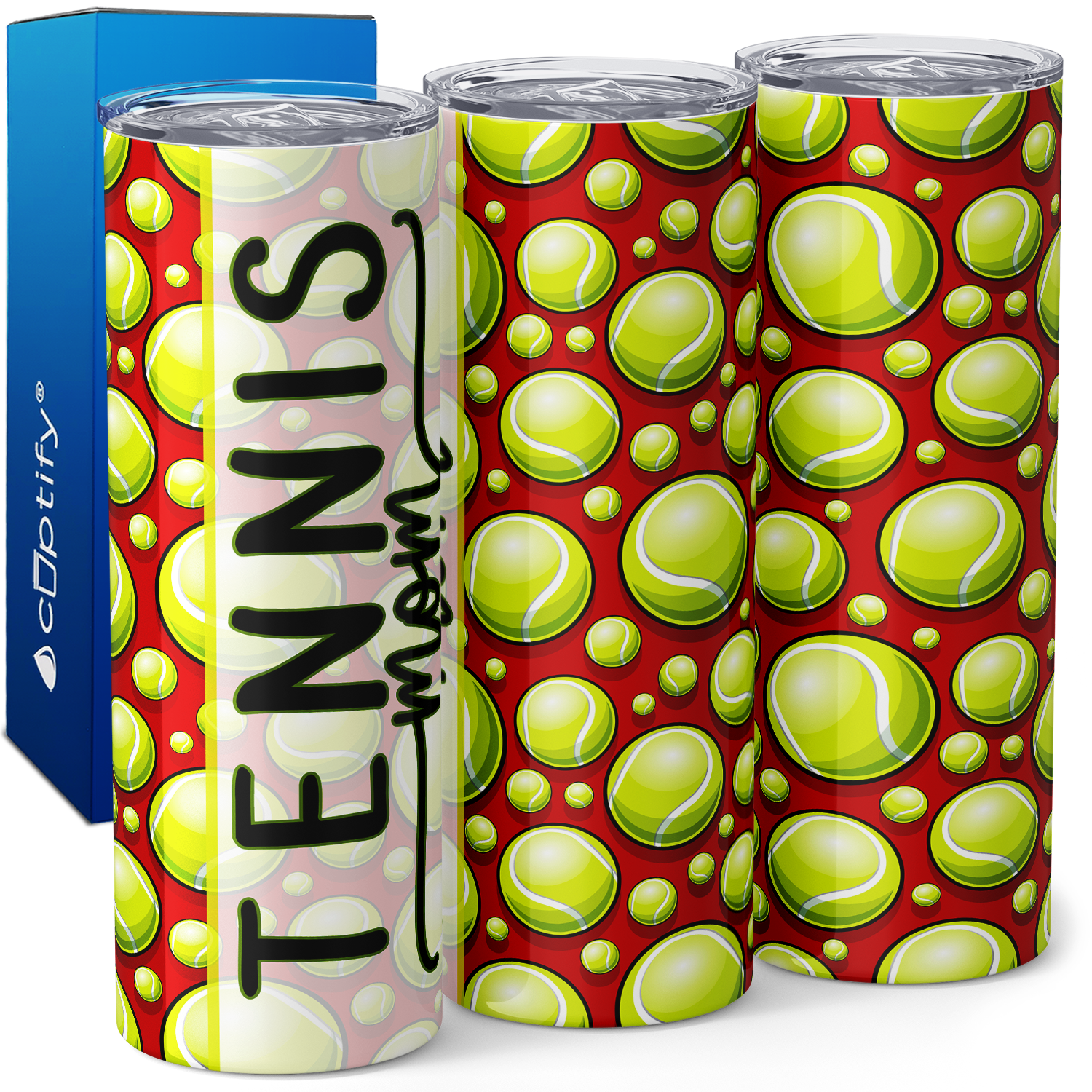 Tennis Mom on Tennis Balls Red 20oz Skinny Tumbler