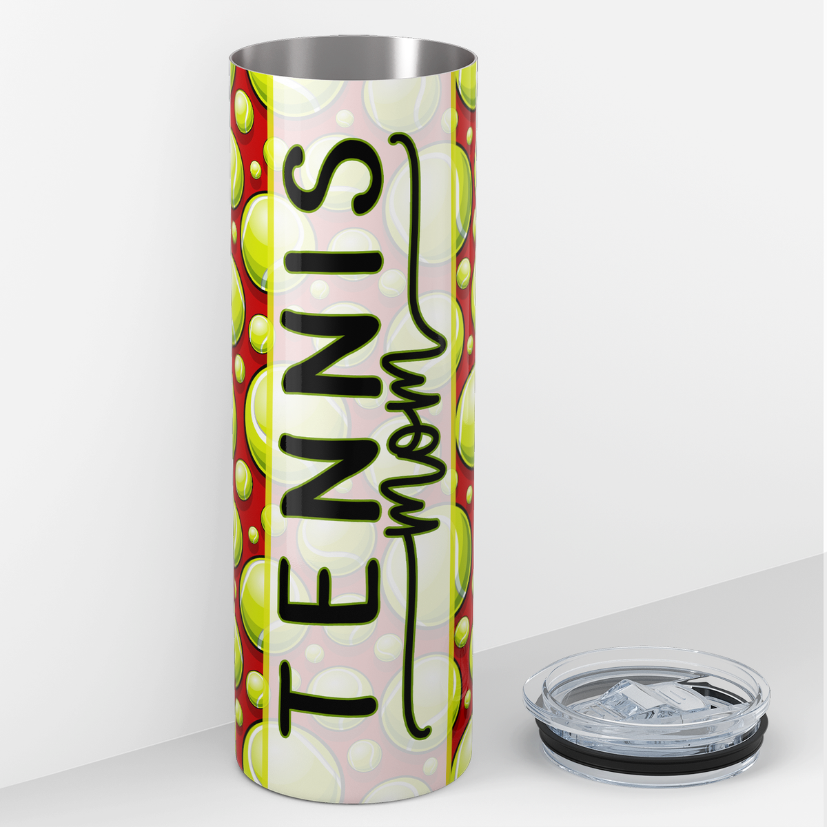 Tennis Mom on Tennis Balls Red 20oz Skinny Tumbler