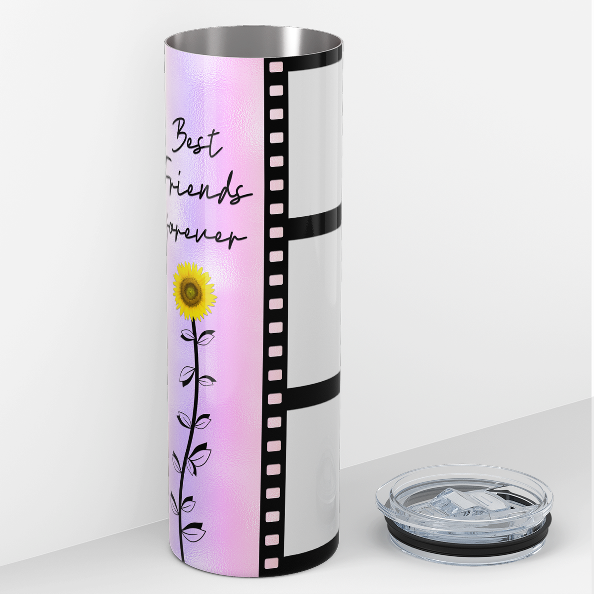 Personalized Photo Film Strip Best Friends Forever with Sunflower 20oz Skinny Tumbler