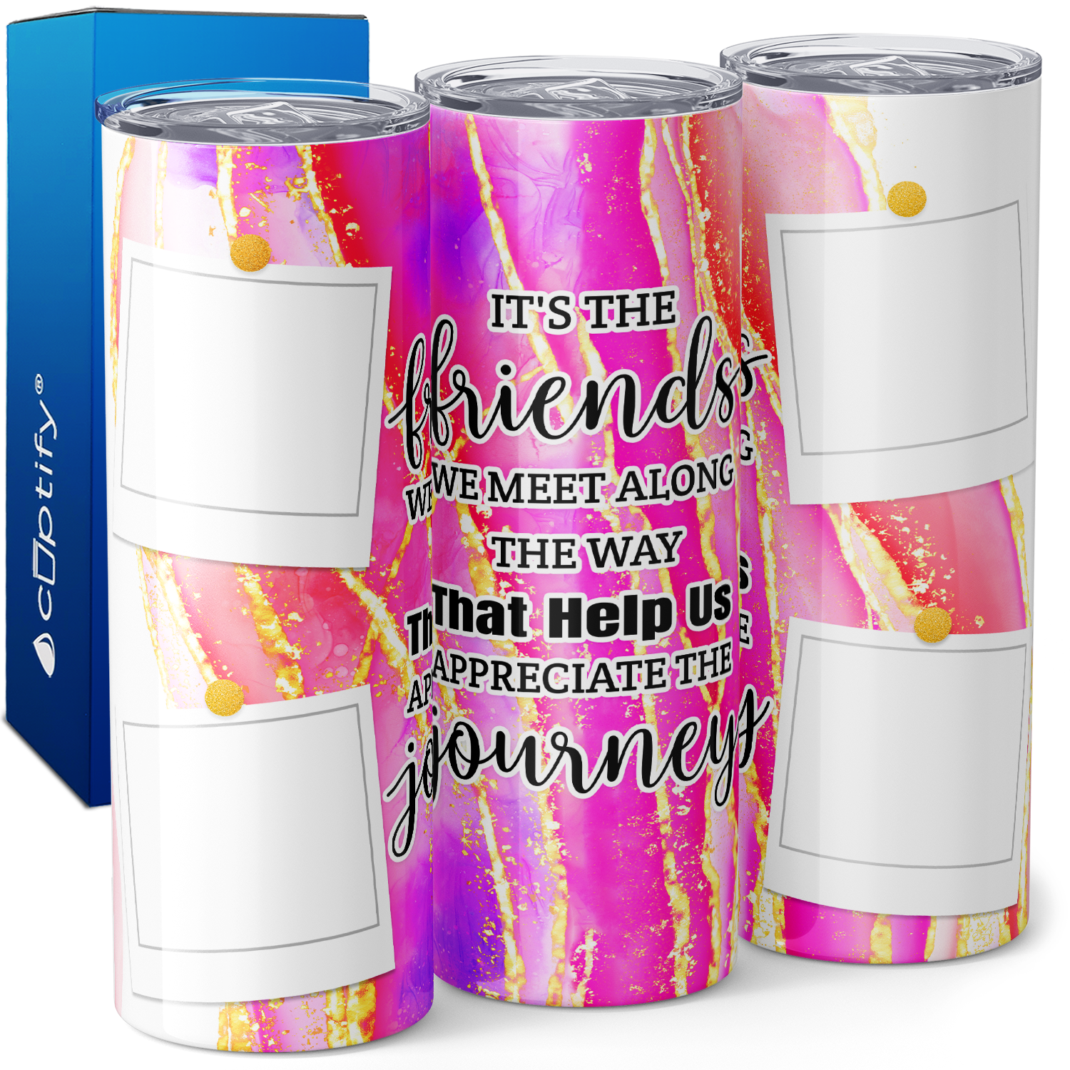 Personalized Photo Picture Frames It's the Friends We Meet 20oz Skinny Tumbler