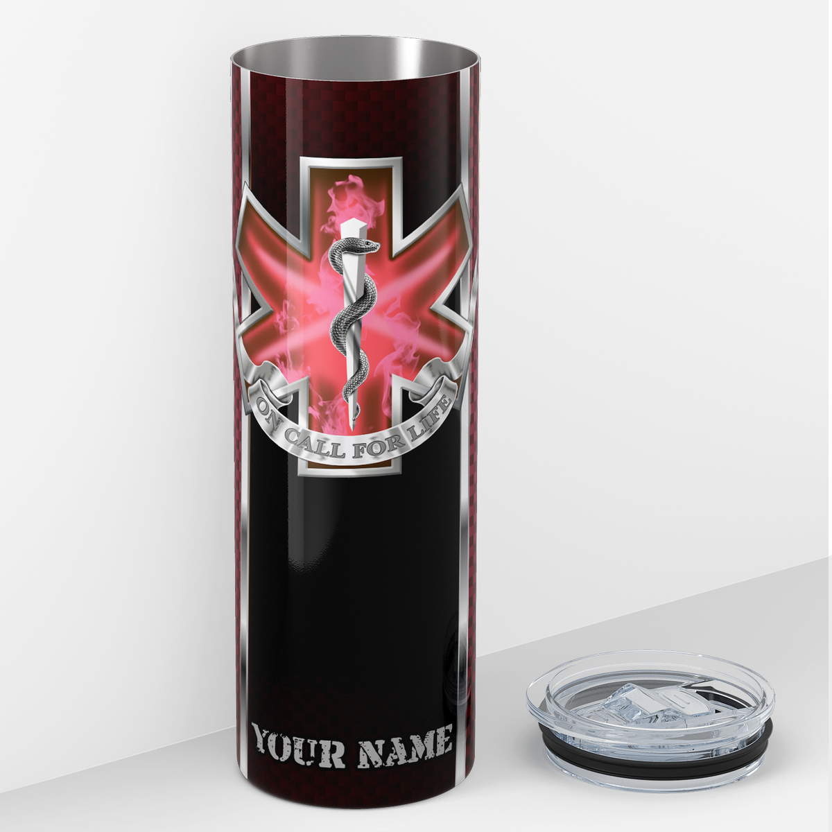 Personalized On Call for Life Red Carbon Fiber 20oz Skinny Tumbler