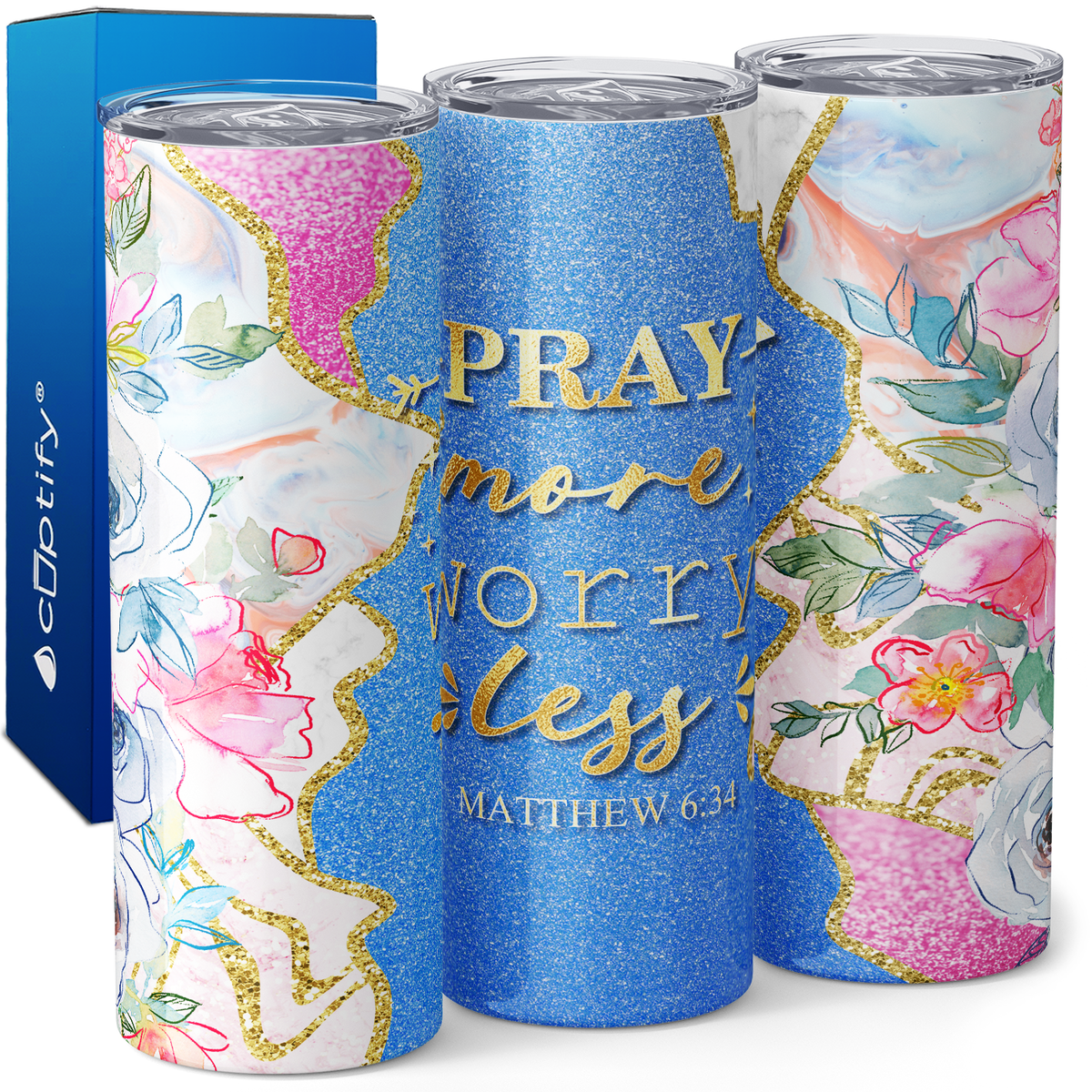Pray More Worry Less Matthew 6:34 20oz Skinny Tumbler