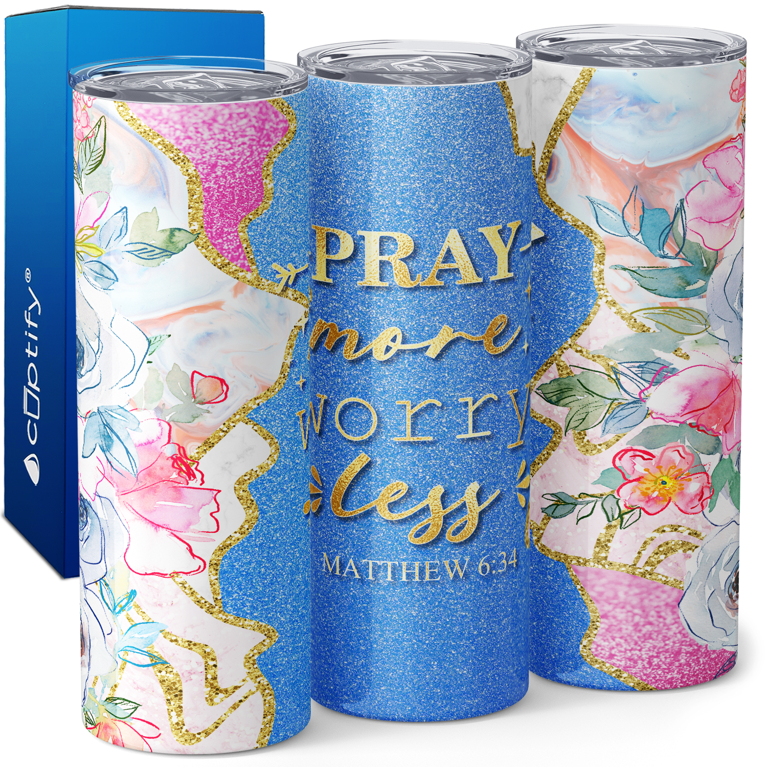 Pray More Worry Less Matthew 6:34 20oz Skinny Tumbler