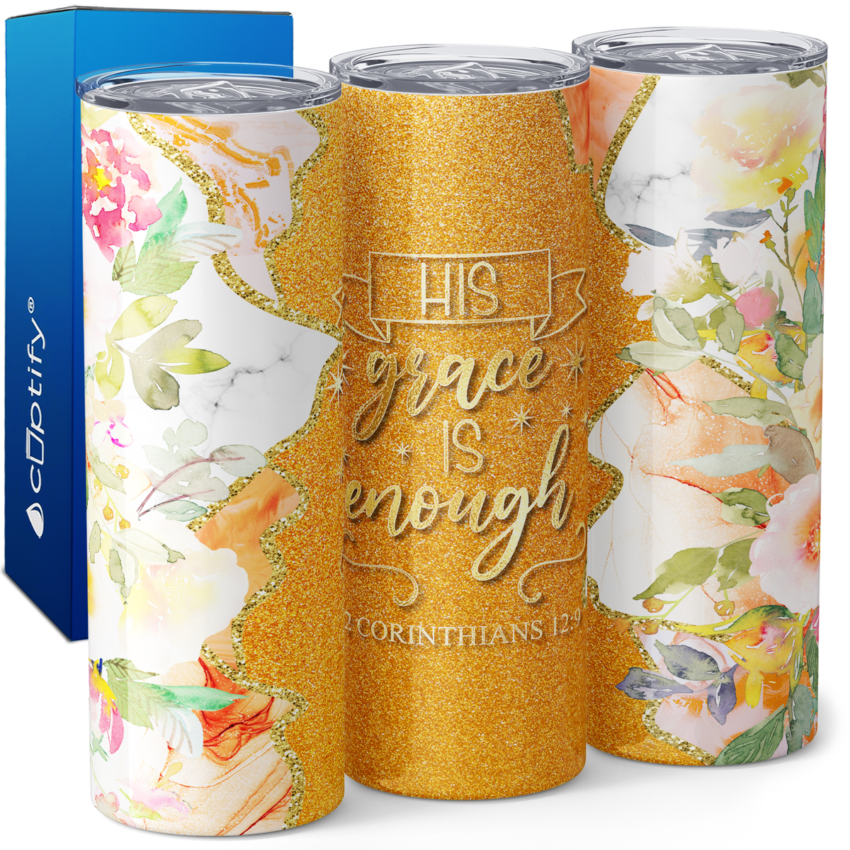 His Grace is Enough 2 Corinthians 12:9 20oz Skinny Tumbler