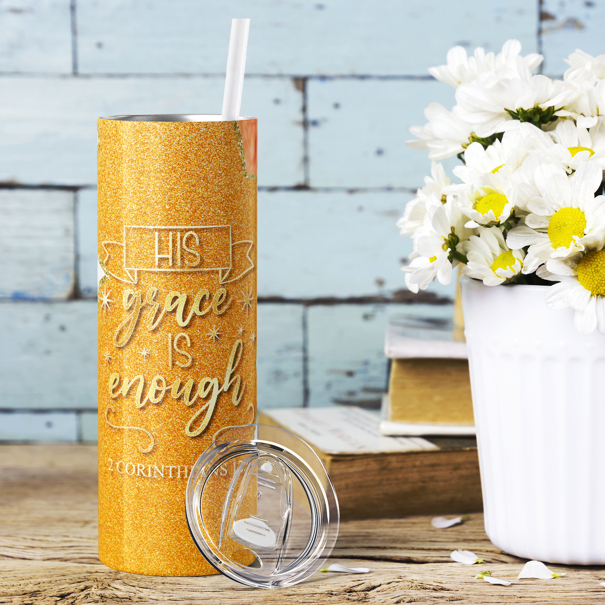 His Grace is Enough 2 Corinthians 12:9 20oz Skinny Tumbler