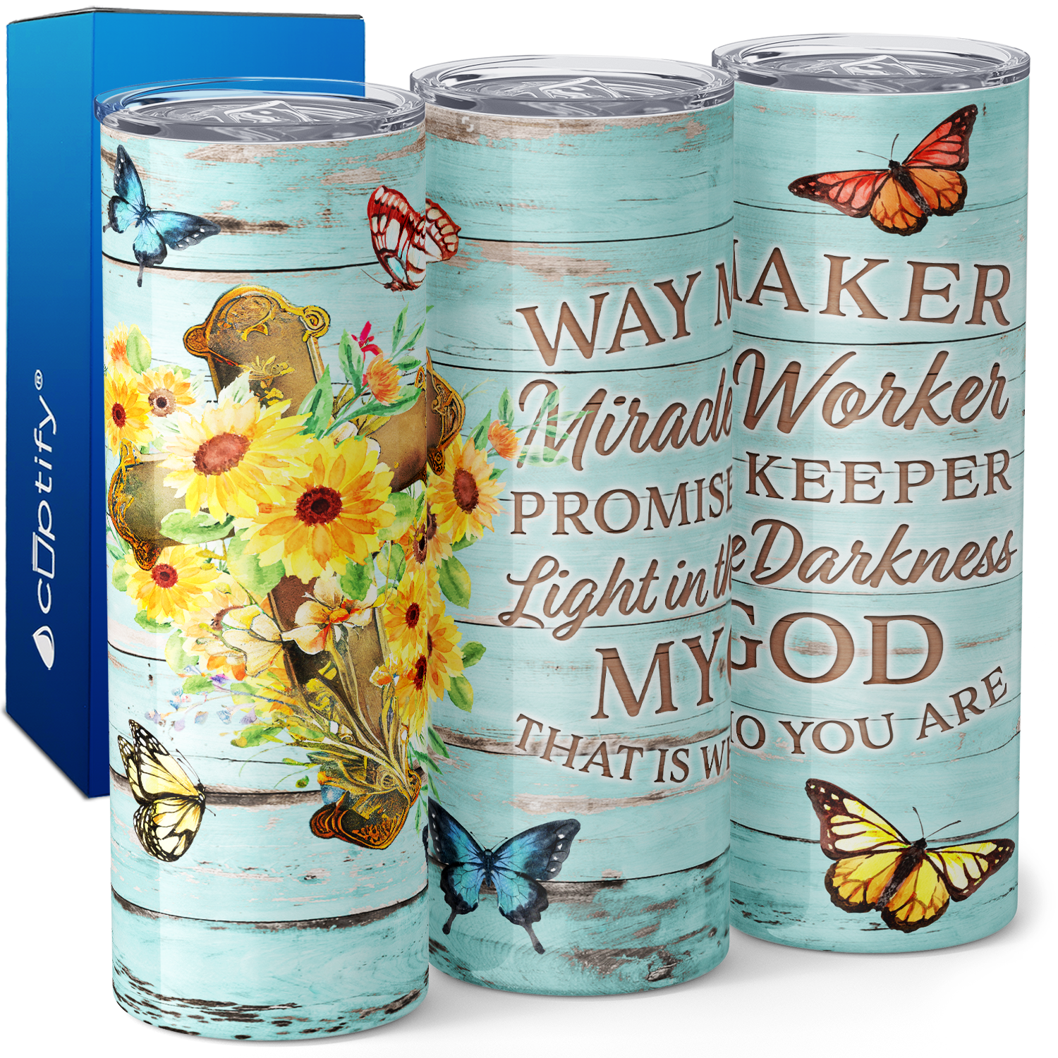 Way Maker Miracle Worker Promise Keeper 20oz Skinny Tumbler