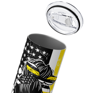 Dispatcher life messy bun on Thin Gold line Flag 20oz Skinny Tumbler