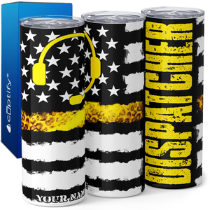 Personalized Dispatcher Thin Gold Line 20oz Skinny Tumbler