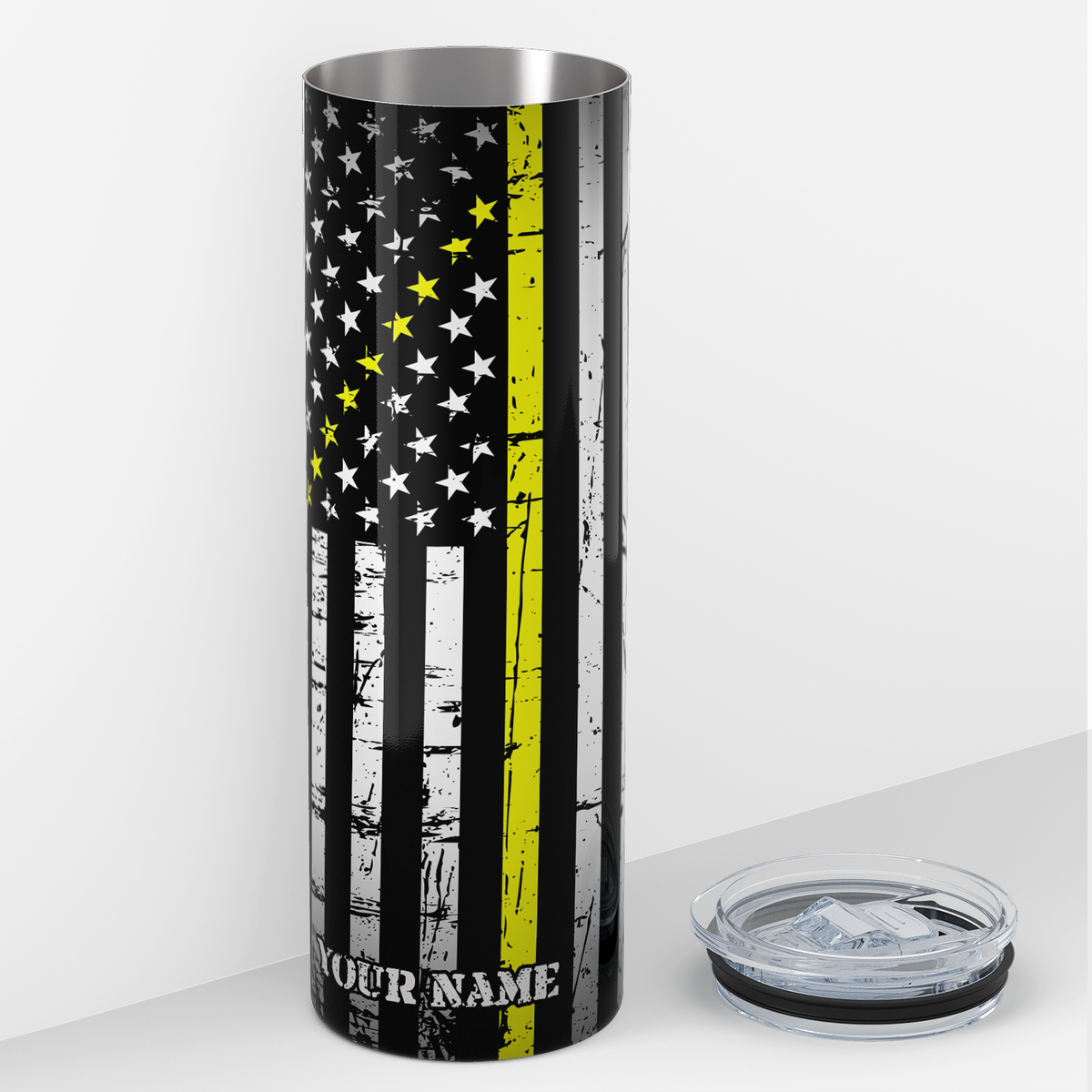 Personalized Distressed Thin Gold Light Flag 20oz Skinny Tumbler