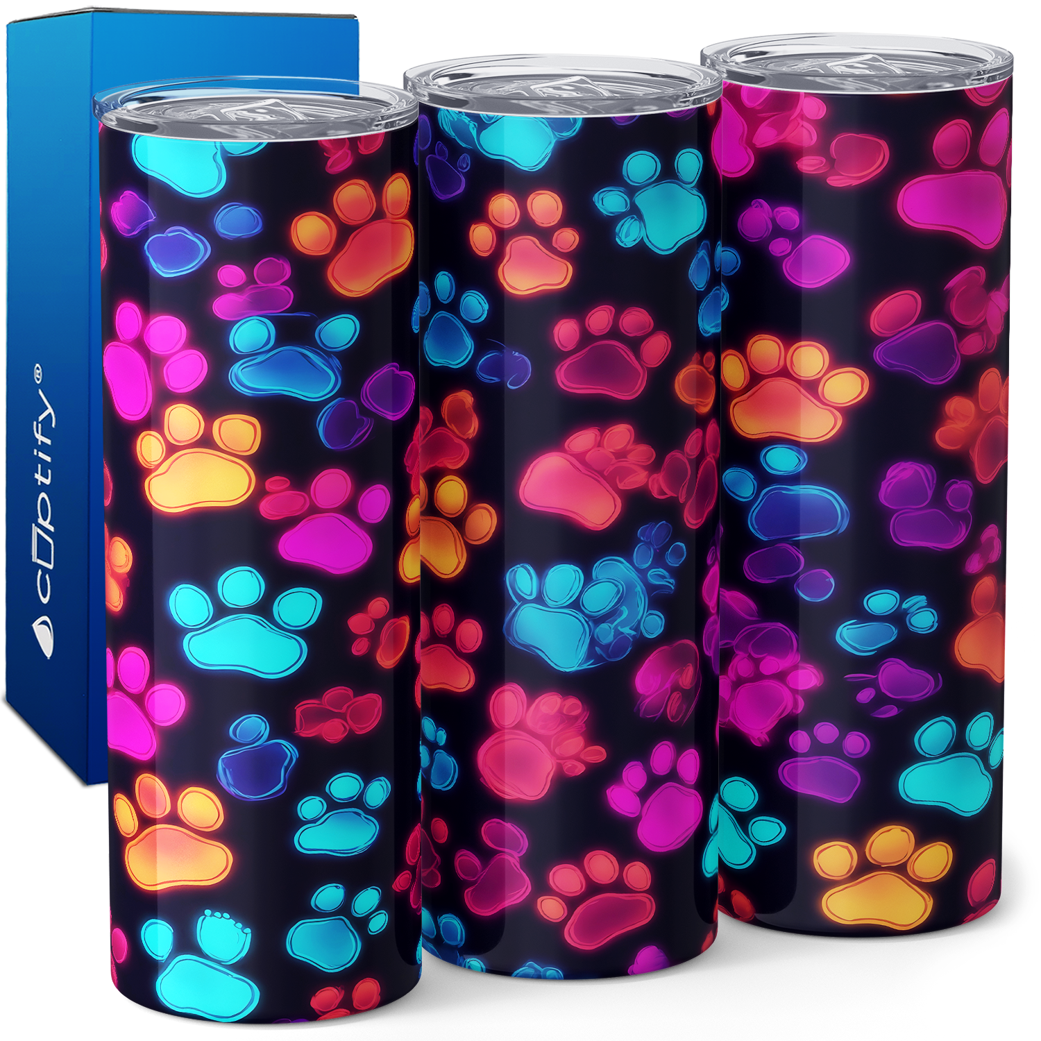 Colorful Paws Print 20oz Skinny Tumbler