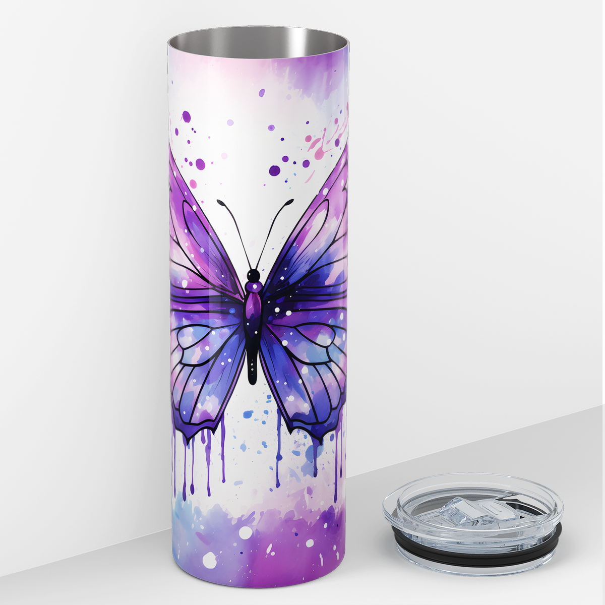 Purple Butterfly Watercolor 20oz Skinny Tumbler