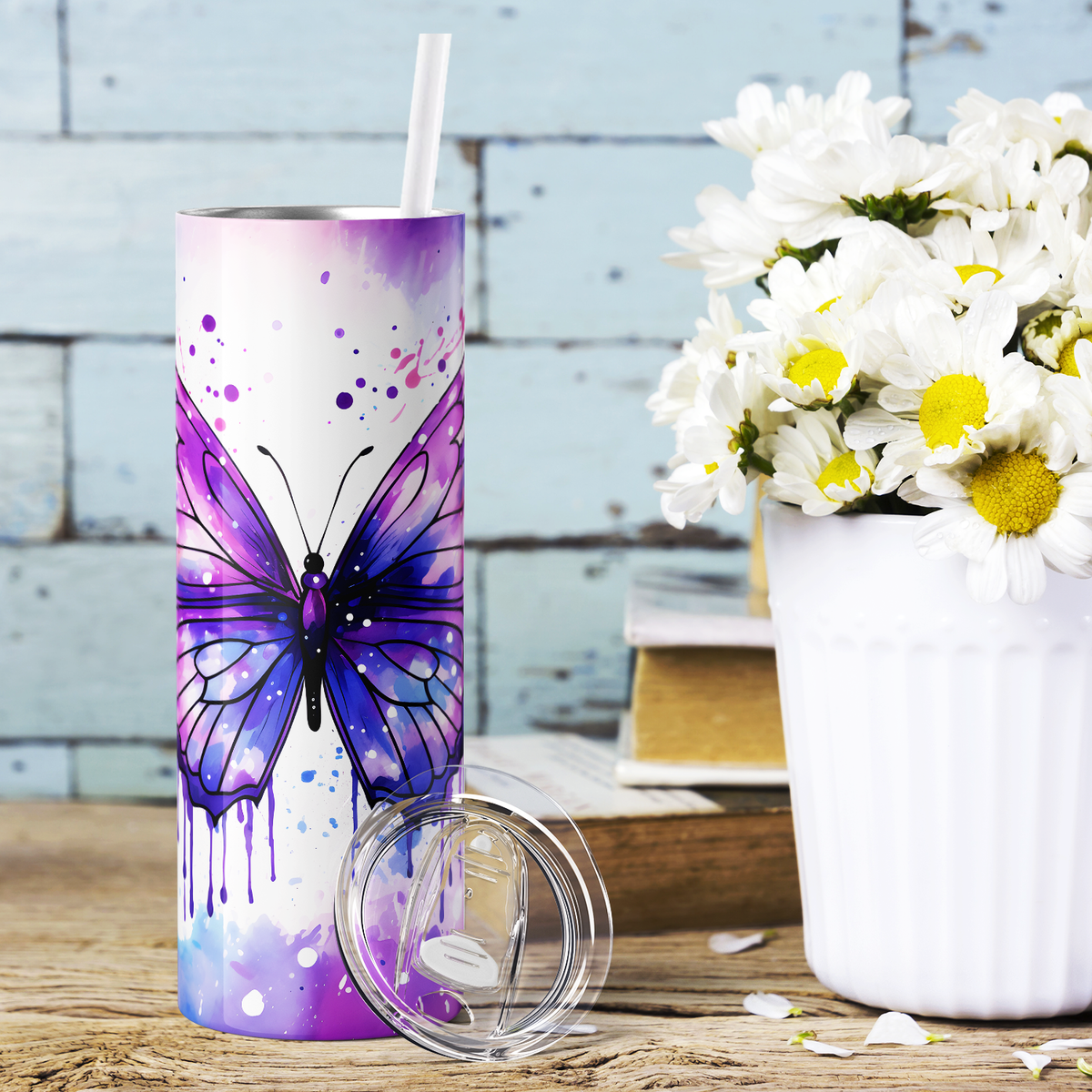 Purple Butterfly Watercolor 20oz Skinny Tumbler