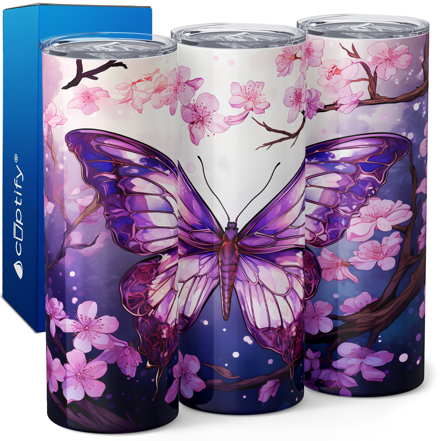Butterfly Sakura Tree 20oz Skinny Tumbler