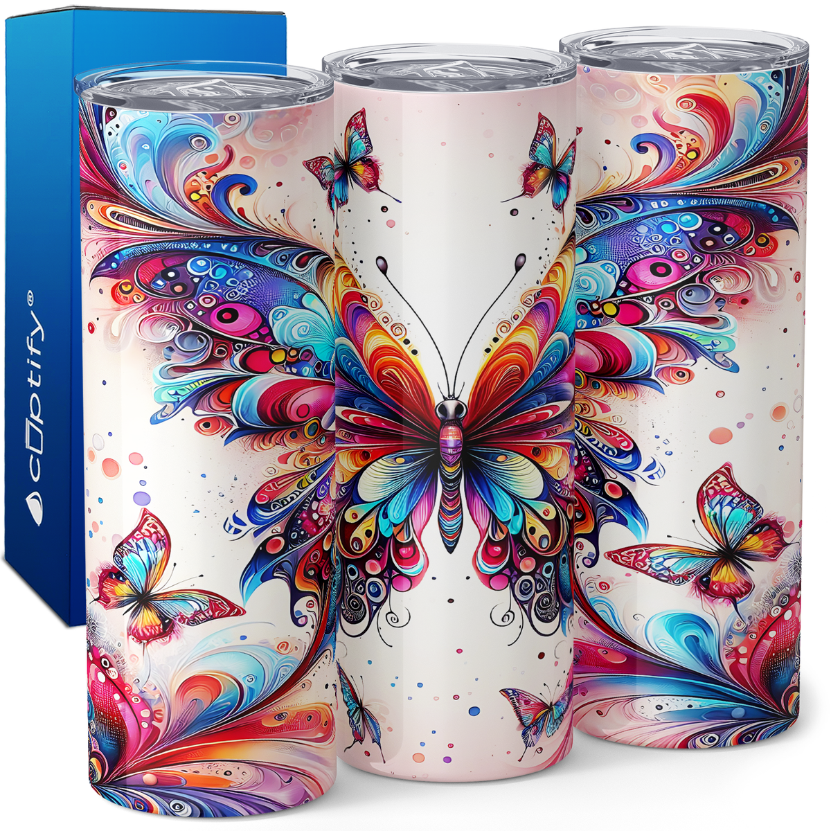 Colorful Butterflies 20oz Skinny Tumbler