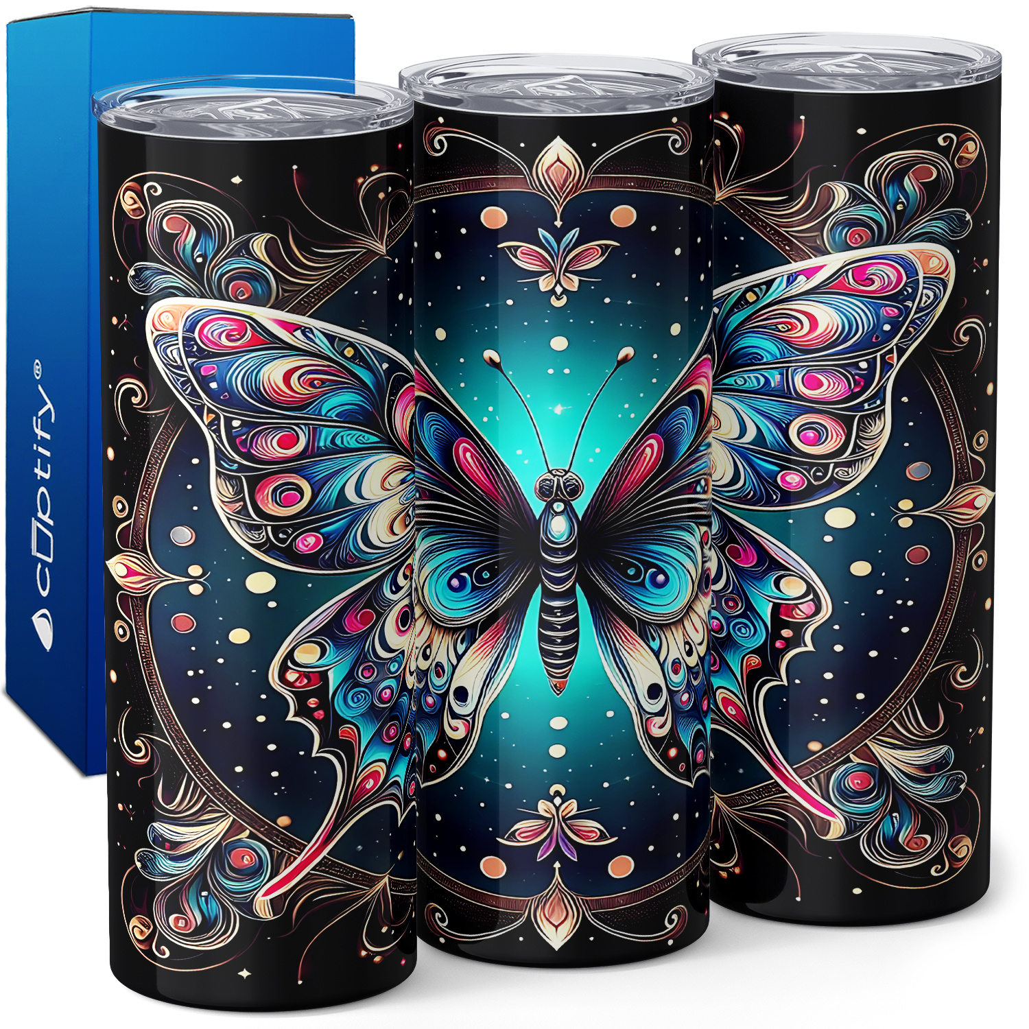 Butterfly Pink and Blue 20oz Skinny Tumbler