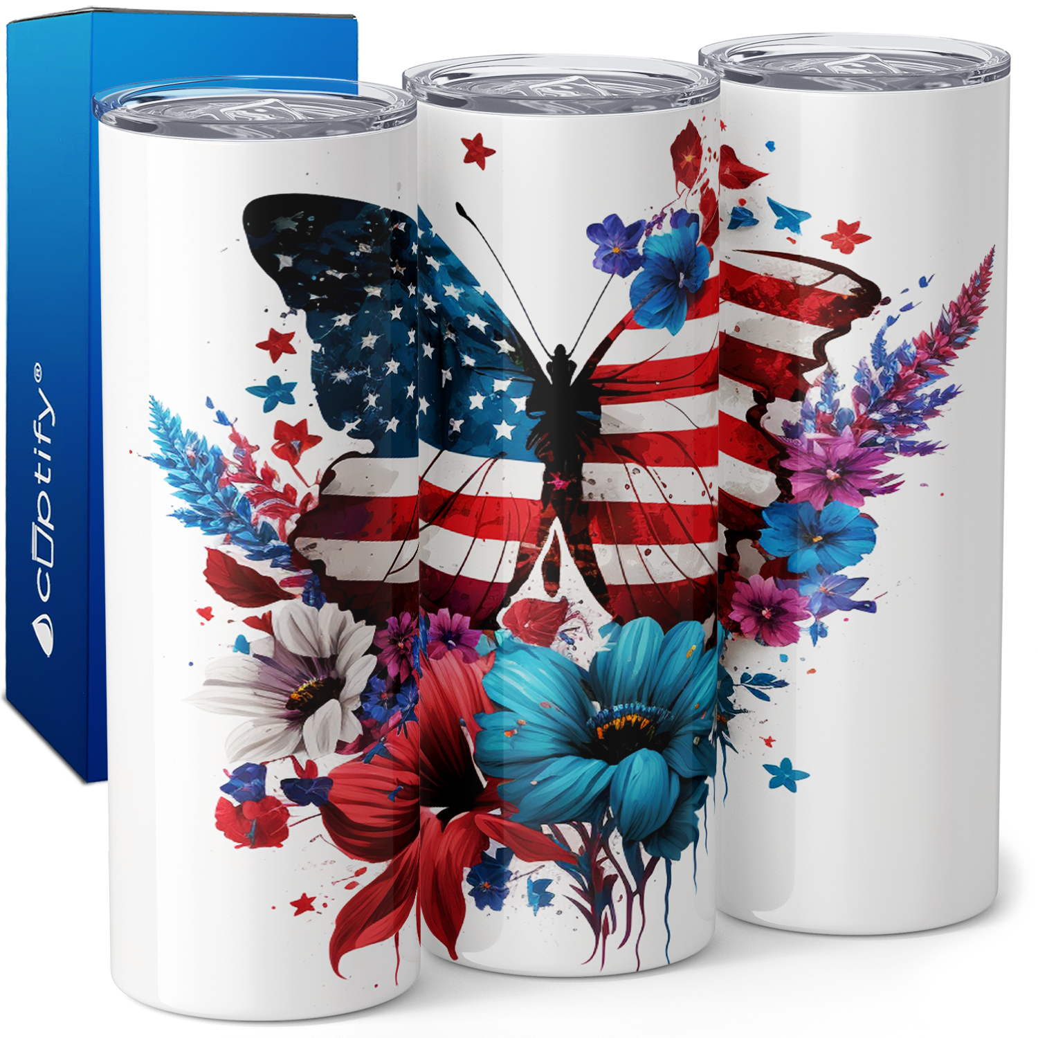 American Butterflies with Flowers 20oz Skinny Tumbler