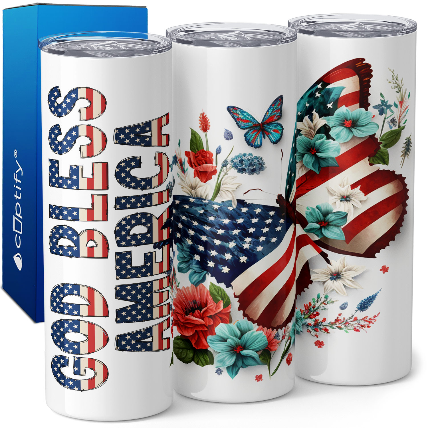 Butterfly God Bless America 20oz Skinny Tumbler