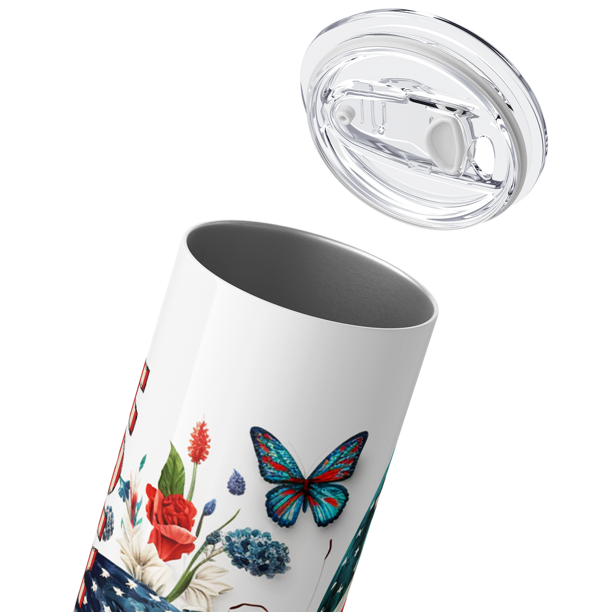 Butterfly God Bless America 20oz Skinny Tumbler