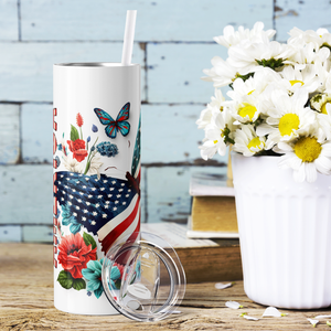 Butterfly God Bless America 20oz Skinny Tumbler