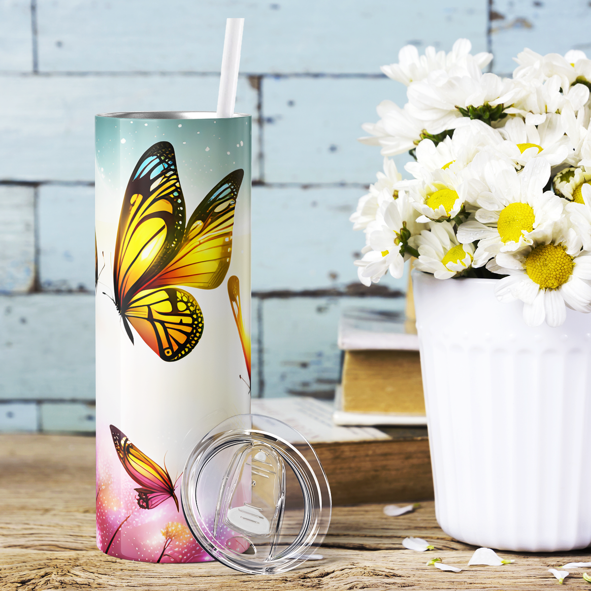 Yellow Butterflies 20oz Skinny Tumbler
